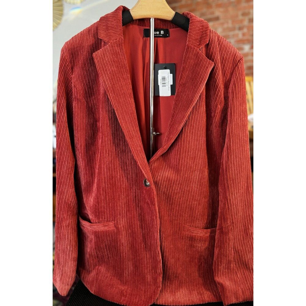 Lady Corduroy Suit Relaxed Blazer In Rust Lapel Button‎ Layering Casual Size S